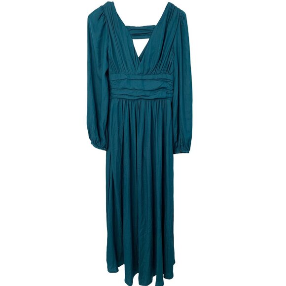 Anthropologie Teal Wrap High Low Long-Sleeve V-Neck Midi Dress Size 0 7518 - Picture 8 of 15